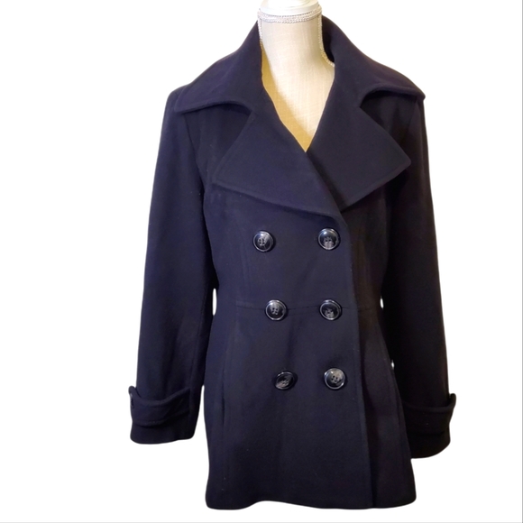 LONDON FOG Women's black wool-blend double-breasted pea coat